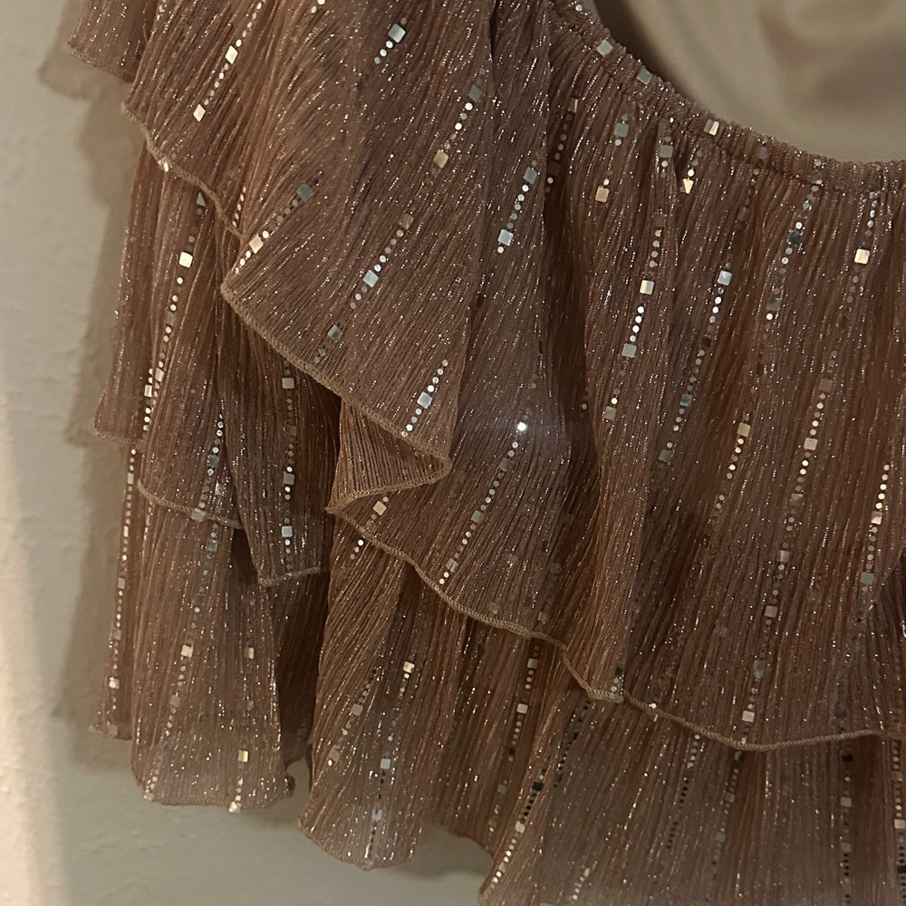 Fashion Nova Sequin Ruffle Blouse - Brown - Picture 4 of 7